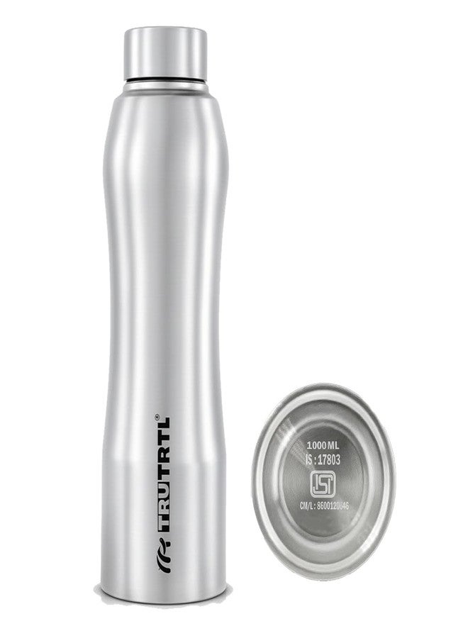 truTRTL Steely Stainless Steel Water Bottle 1000 ml | ISI Certified | Single Wall | Leak Proof Lid | Rust Proof | For School, Office & Gym I Silver - Image 1
